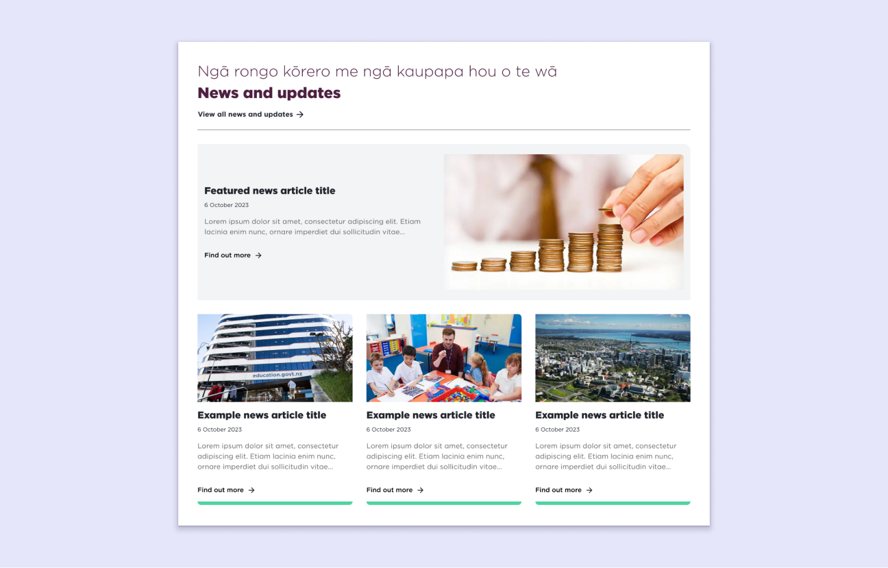 Screenshot of a news content block on the website that has a featured article