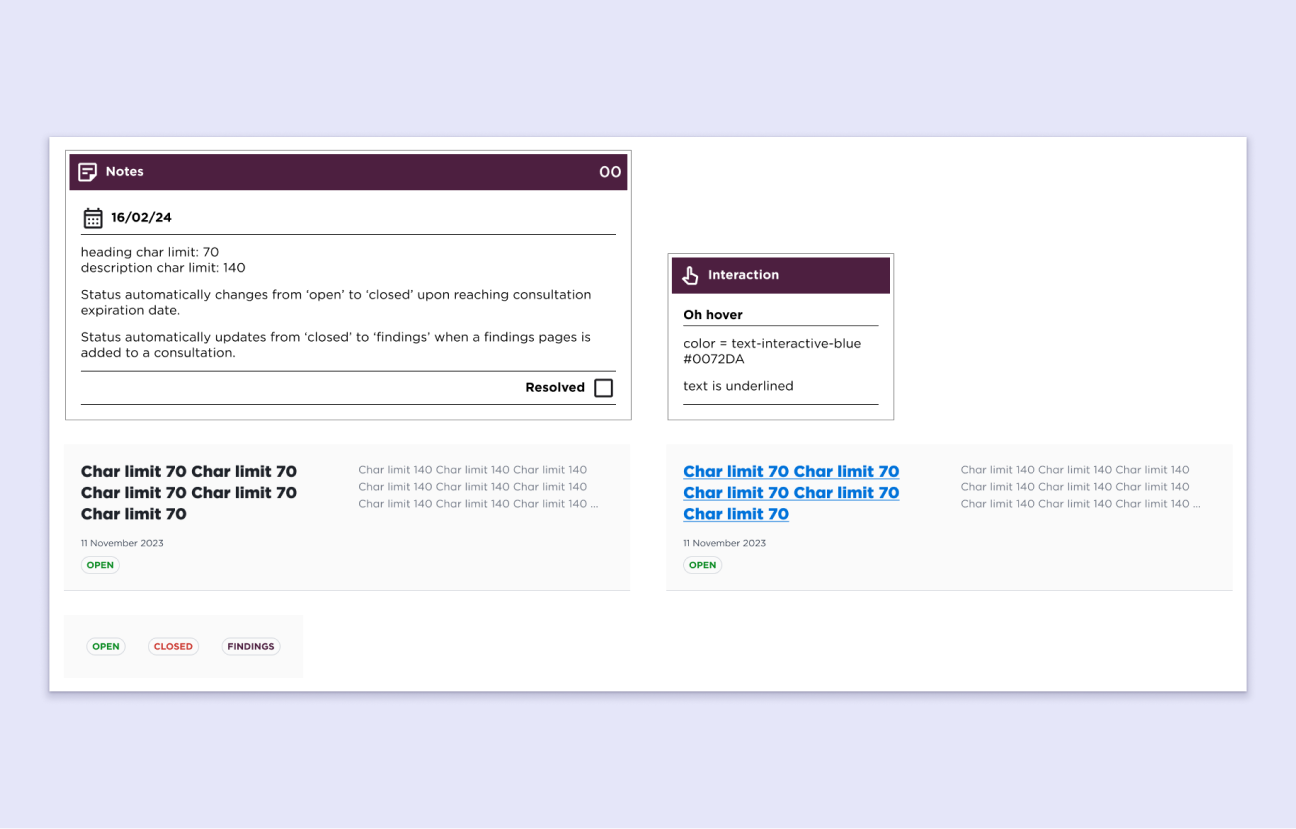 Screenshot of designs with notes and instructions for the developers.