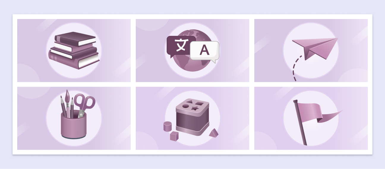 Various symbols representing newsletter topics in a 3D art style