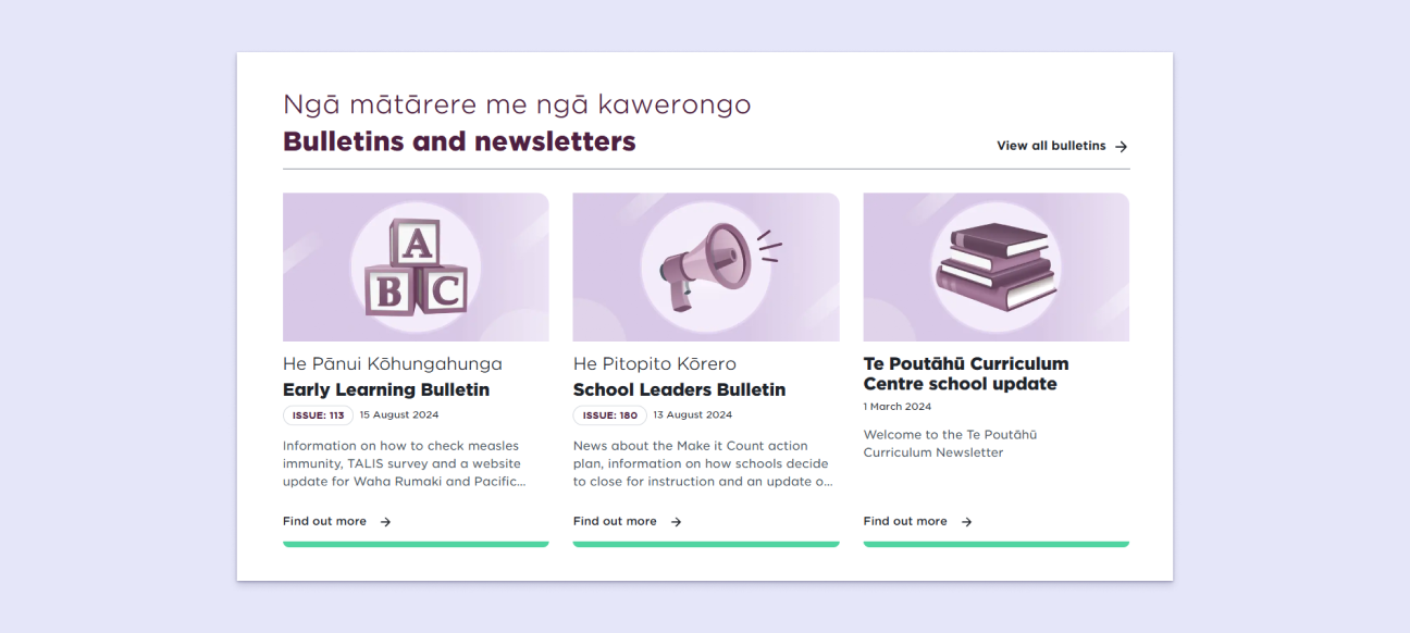 The final bulletin and newsletter card designs as they appear on the website
