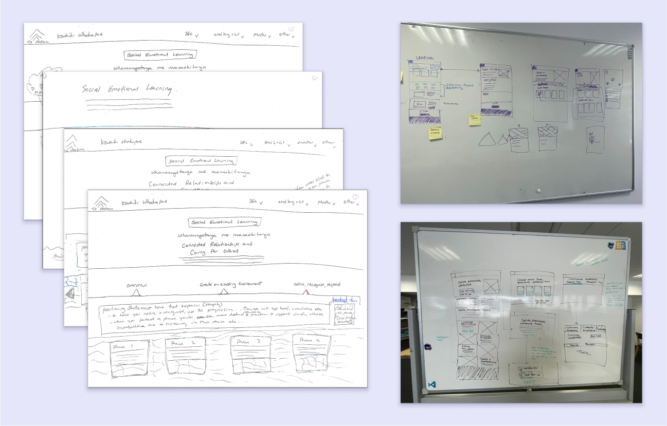 Photos of rough wireframe sketches