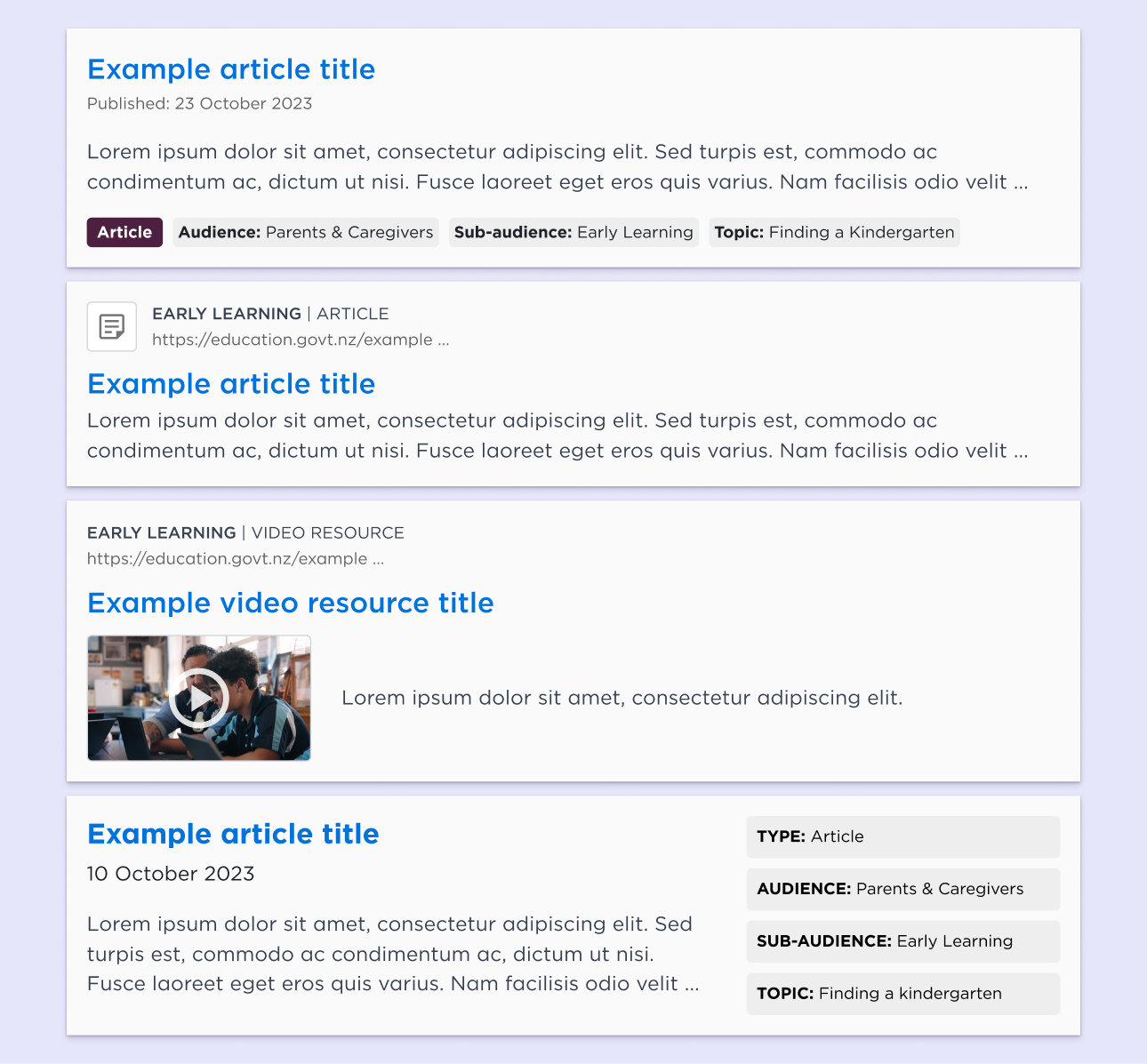 Several design mockups for web page search results user interface