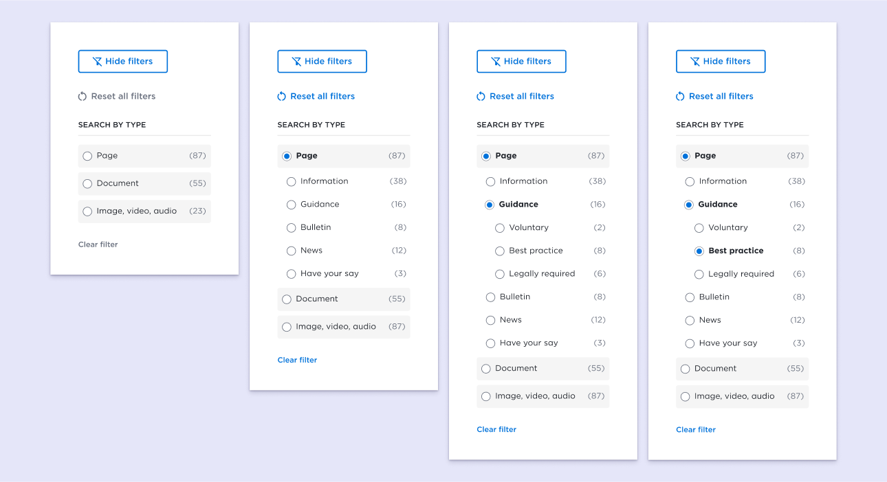 Final design mockup for the search filters UI component.