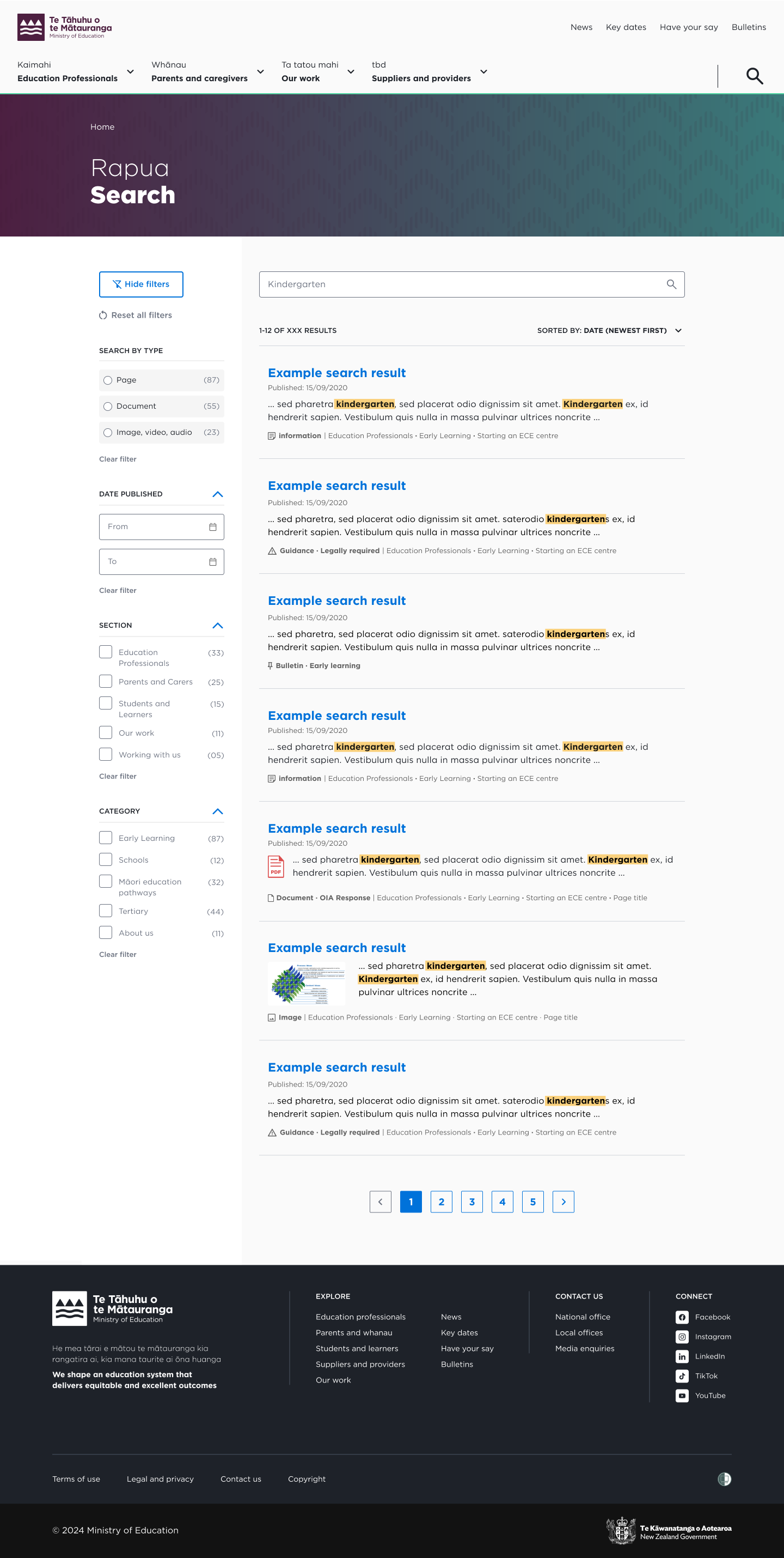 Example mockup search page with all the final search UI designs.